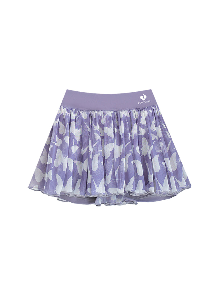 Calla Falda de tenis de malla 2 en 1 con estampado de mariposas moradas