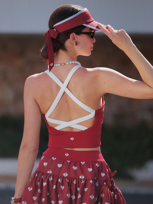 Criss cross Back Tennis Crop Tank - Red