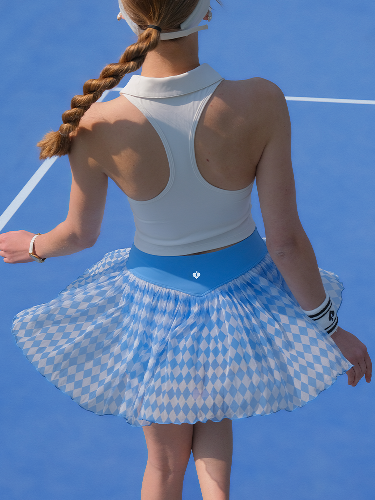 Cyan Falda de tenis de malla con estampado de cuadros azules y blancos
