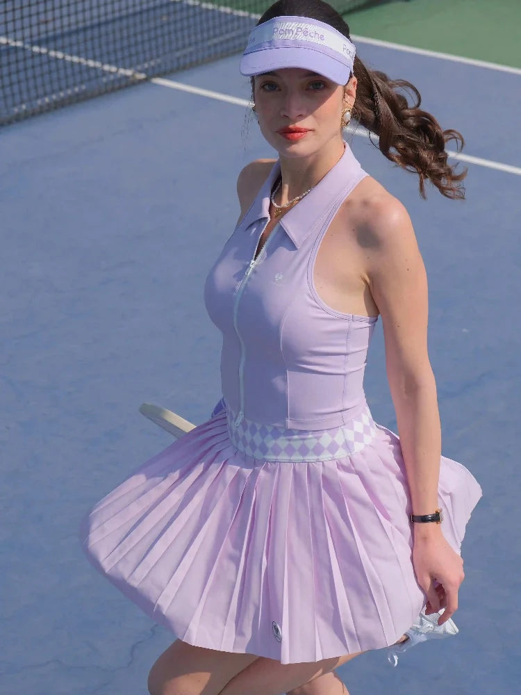 Falda clásica plisada de tenis morada Argyle - cintura de giro