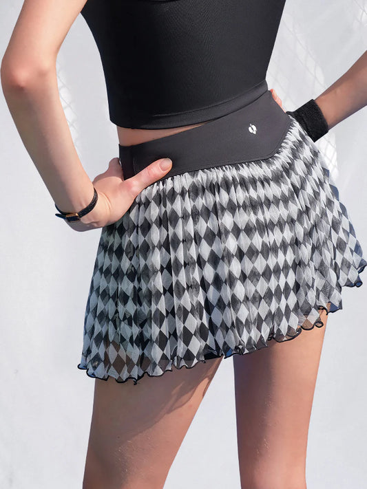 REESE Falda Malla Plisada a Cuadros Negra