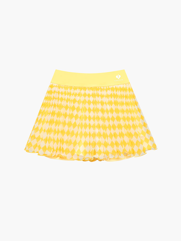 Solene Falda de tenis de malla con estampado de cuadros Amarillos y Blancos