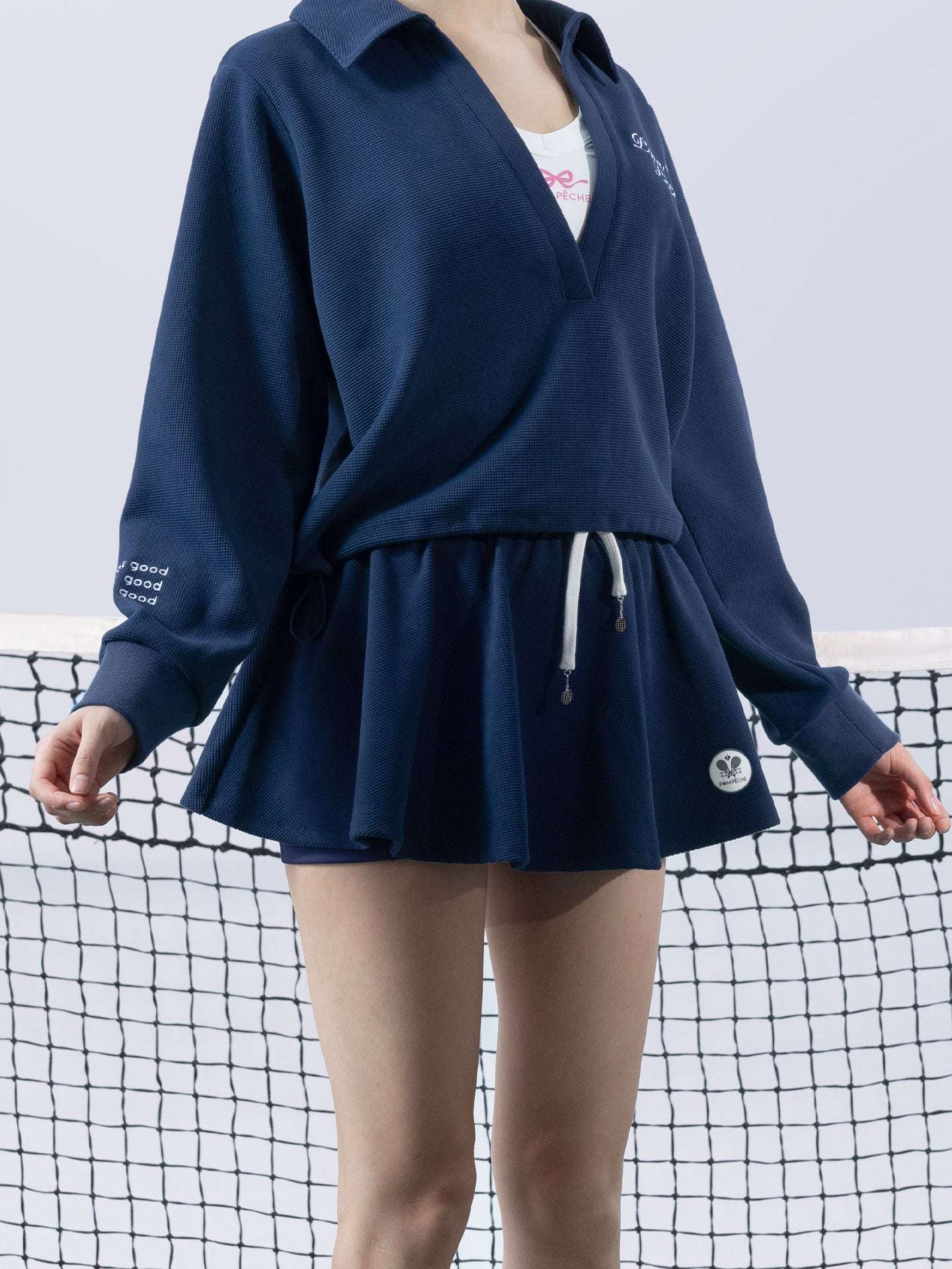 RAMONA Waffle A-Line Tennis Skirt - Navy Blue