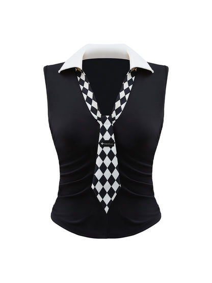 XENA Camiseta de tirantes con cuello en V y lazo - Negro