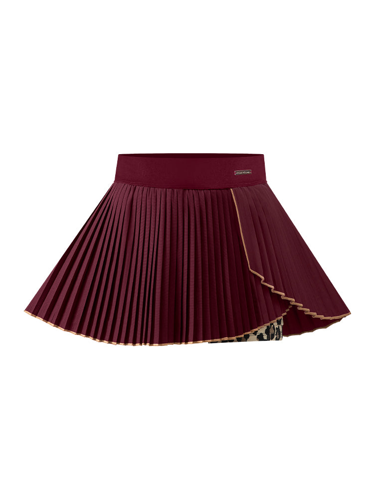 Asymmetrical Pleated Tennis Skirt - Wine Red