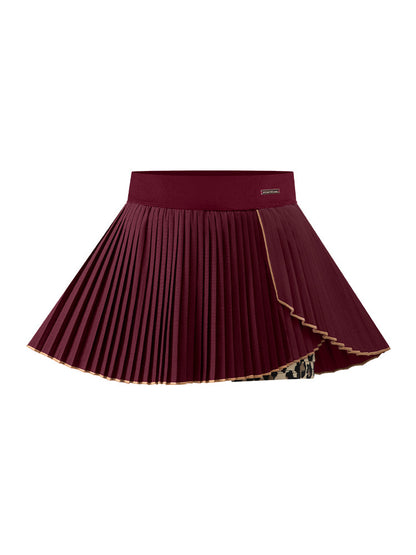 Asymmetrical Pleated Tennis Skirt - Wine Red