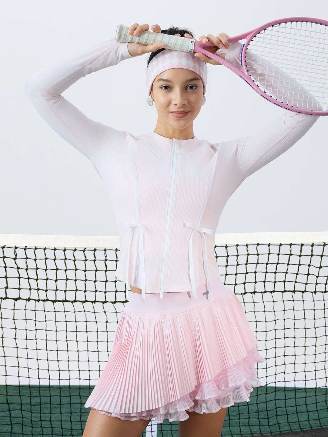ISABELLA Bow Zip-Up Top - Cherry Blossom Pink