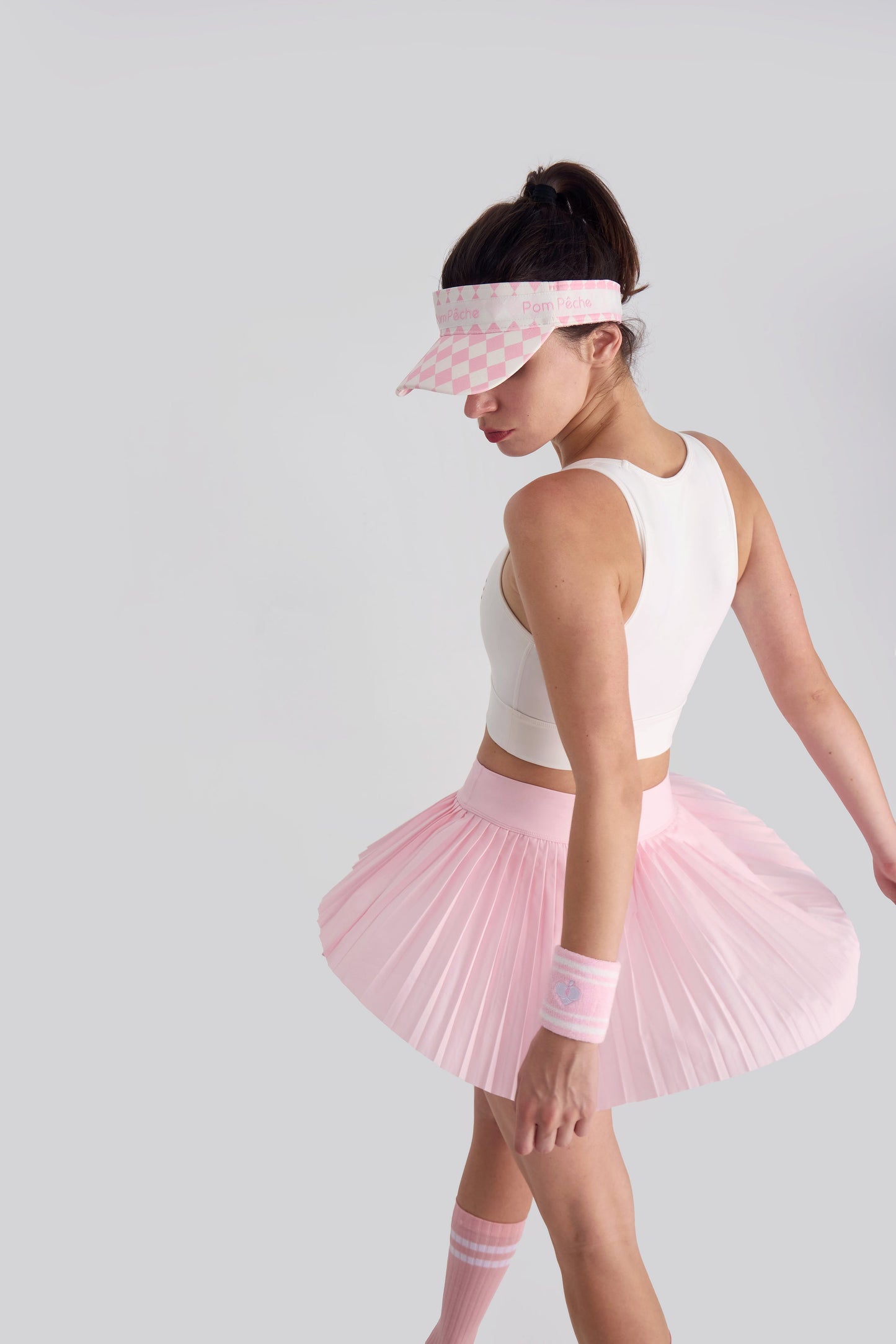 Pan Falda plisada asimétrica rosa con bolsillos laterales 2 en 1