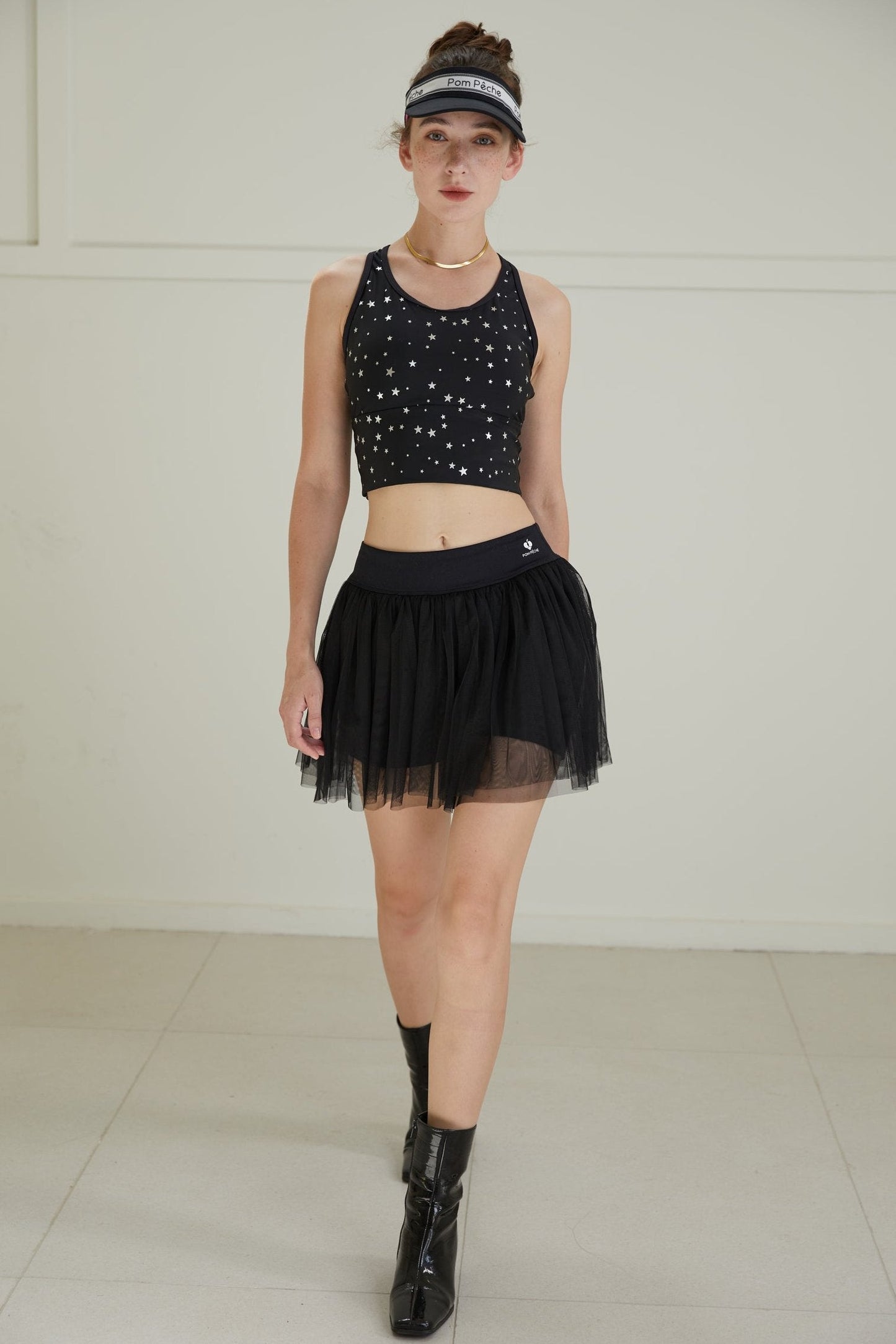 Swan Falda de tenis negra de malla de doble capa