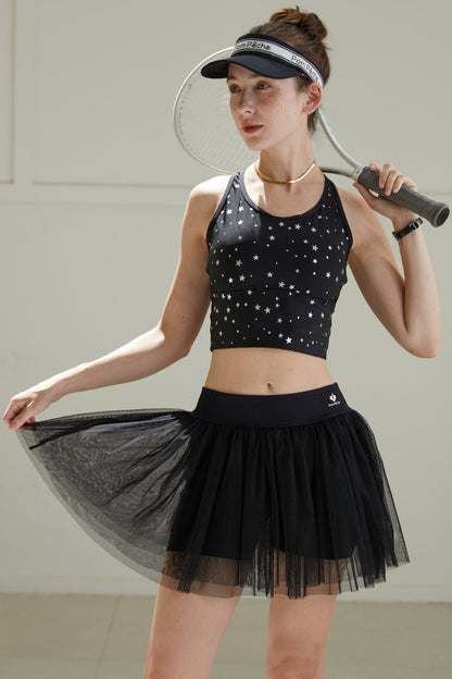 Swan Falda de tenis negra de malla de doble capa