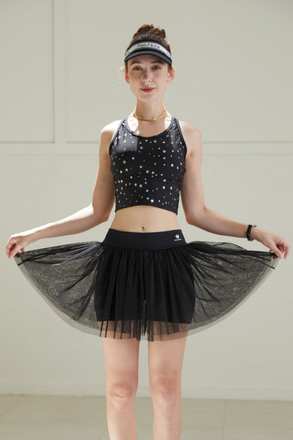 Swan Falda de tenis negra de malla de doble capa