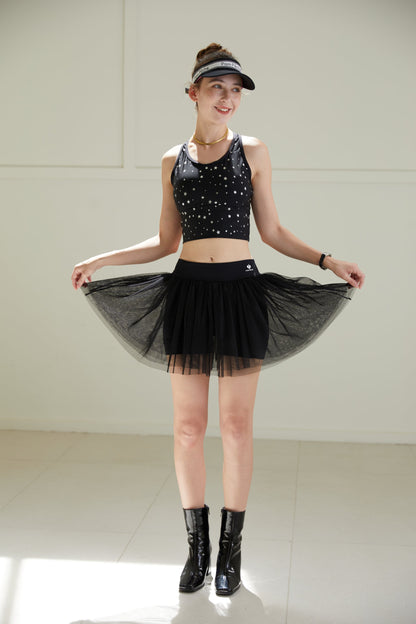 Swan Falda de tenis negra de malla de doble capa