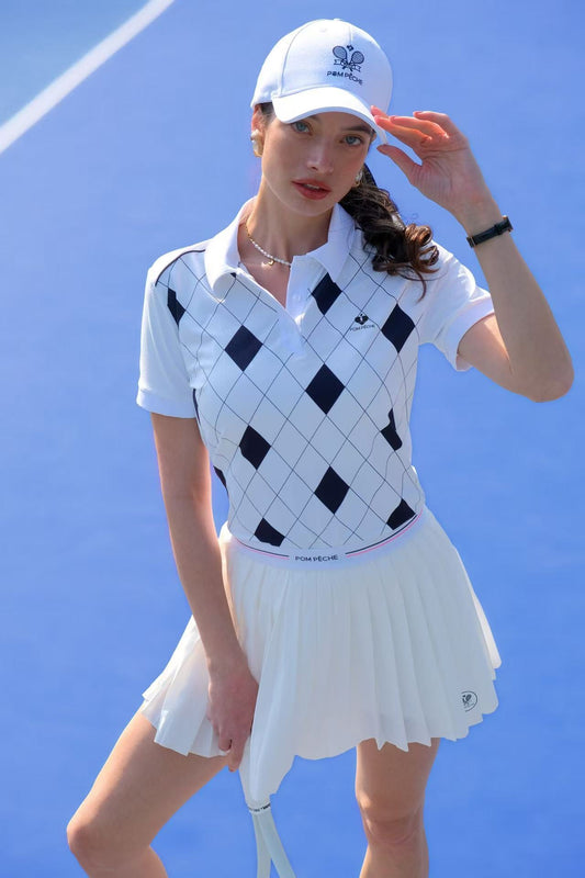 ALBA  Polo Con Estampado De Cuadros Blanco y Negro