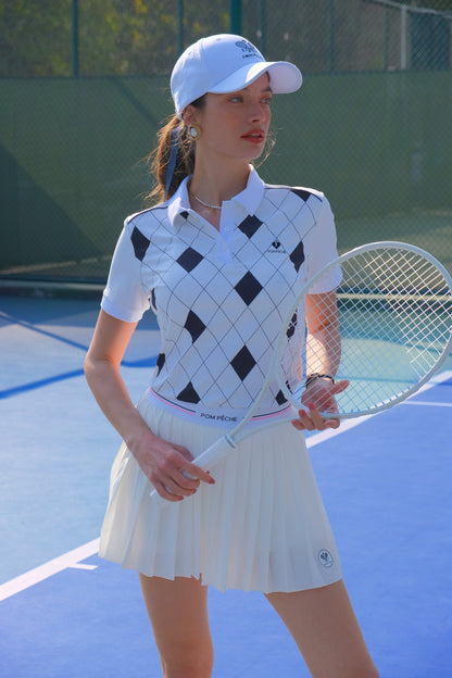 ALBA  Polo Con Estampado De Cuadros Blanco y Negro