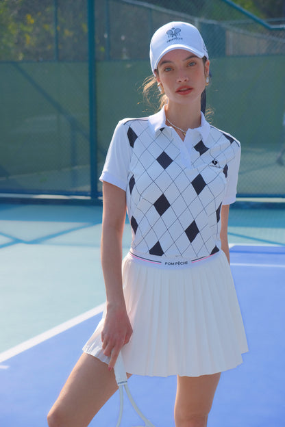 ALBA  Polo Con Estampado De Cuadros Blanco y Negro