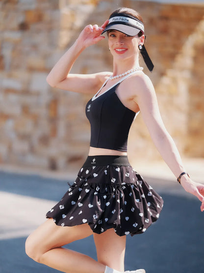 Criss Cross Back Tennis Crop Tank - Black