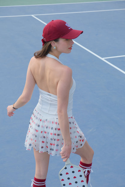 CLARA Falda Mesh de Tenis Roja y Blanca Con Puntos