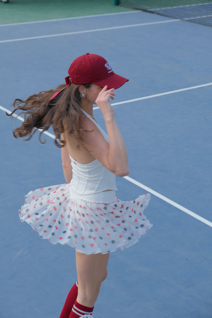 CLARA Falda Mesh de Tenis Roja y Blanca Con Puntos