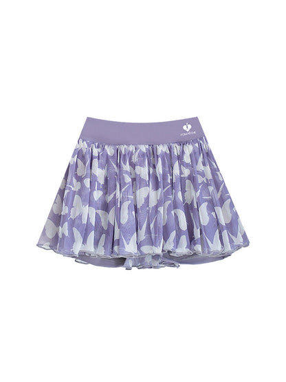 Calla Falda de tenis de malla 2 en 1 con estampado de mariposas moradas
