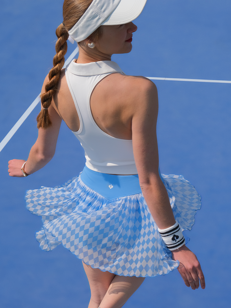 Cyan Falda de tenis de malla con estampado de cuadros azules y blancos