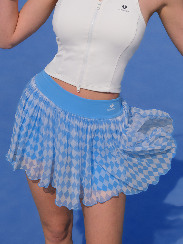Cyan Falda de tenis de malla con estampado de cuadros azules y blancos