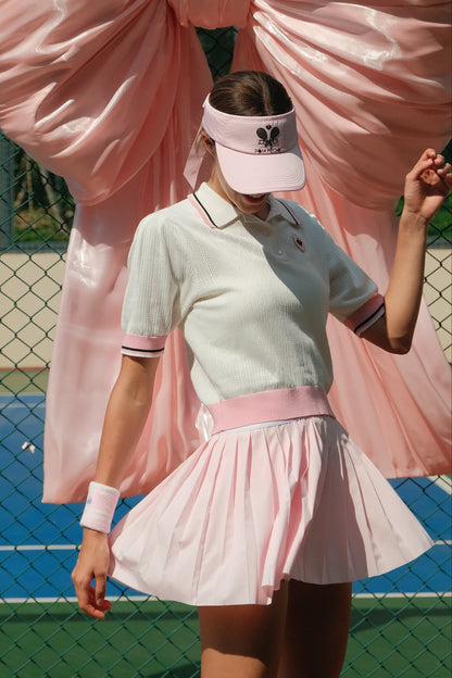 AUDREY Polo De Punto Blanco Con Detalles rosas