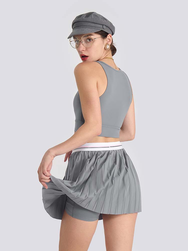Grey Top corto gris con escote en U y aberturas