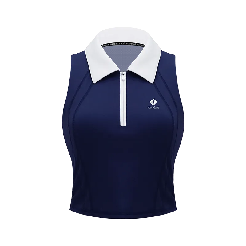 Half-Zip Polo Tennis Tank - Navy Blue