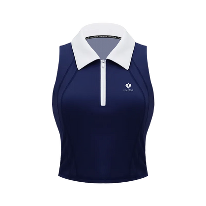 Half-Zip Polo Tennis Tank - Navy Blue