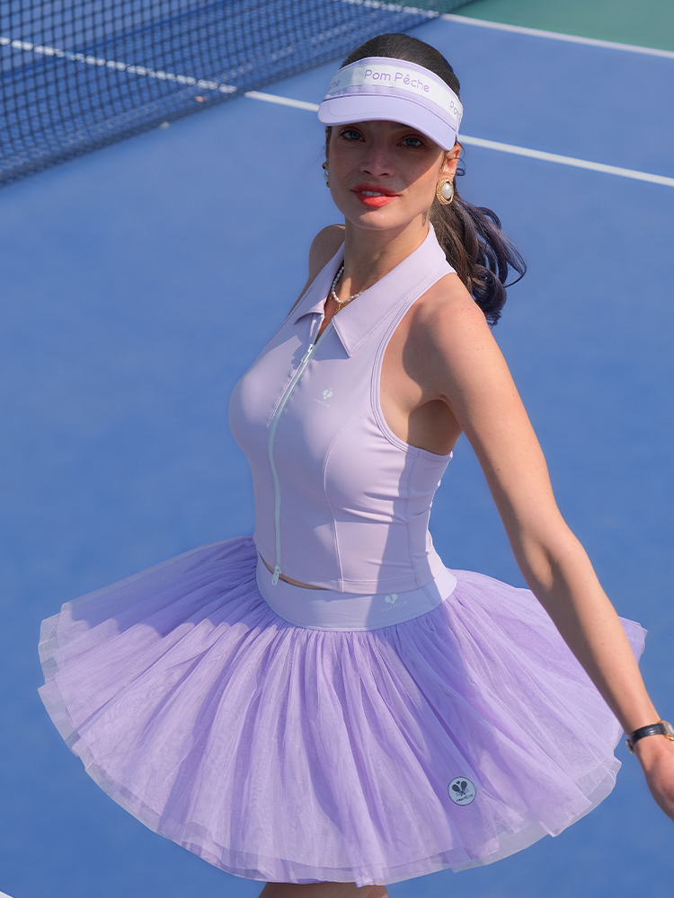 PHOEBE Mesh Falda de Tenis Púrpura Dos Capas