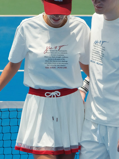 SERENITY Camiseta larga con estampado de texto rojo