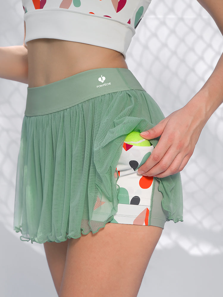 Skylar Falda plisada verde menta con bolsillo lateral 2 en 1 de malla transparente