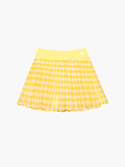 Solene Falda de tenis de malla con estampado de cuadros Amarillos y Blancos
