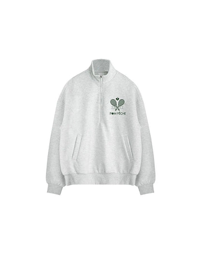 Gray sweatshirt with a logo on a white background