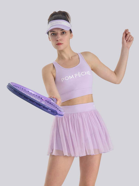 Violet Top corto morado con escote en U y aberturas