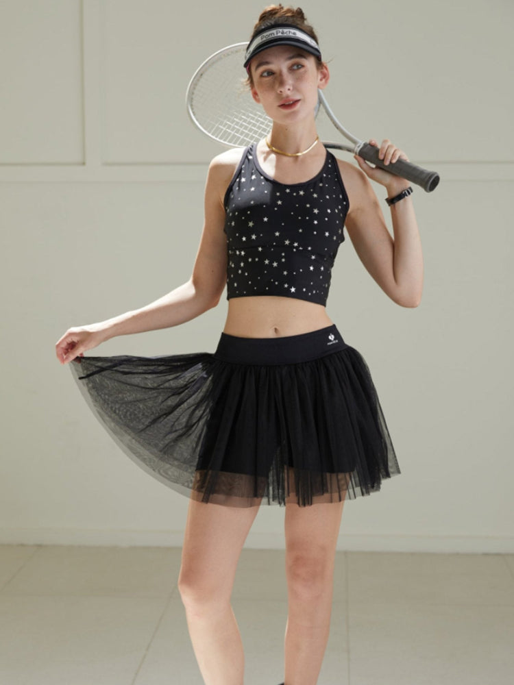 Swan Falda de tenis negra de malla de doble capa
