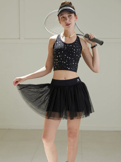 Swan Falda de tenis negra de malla de doble capa