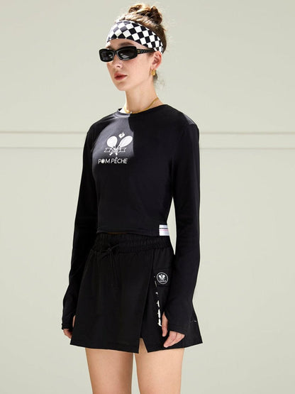 Jenie Camiseta negra de manga larga y cuello redondo